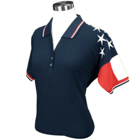 ROCK POINT Patriotic Polo Shirt 2 Button V-Neck Red, White & Blue - Picture 1 of 5